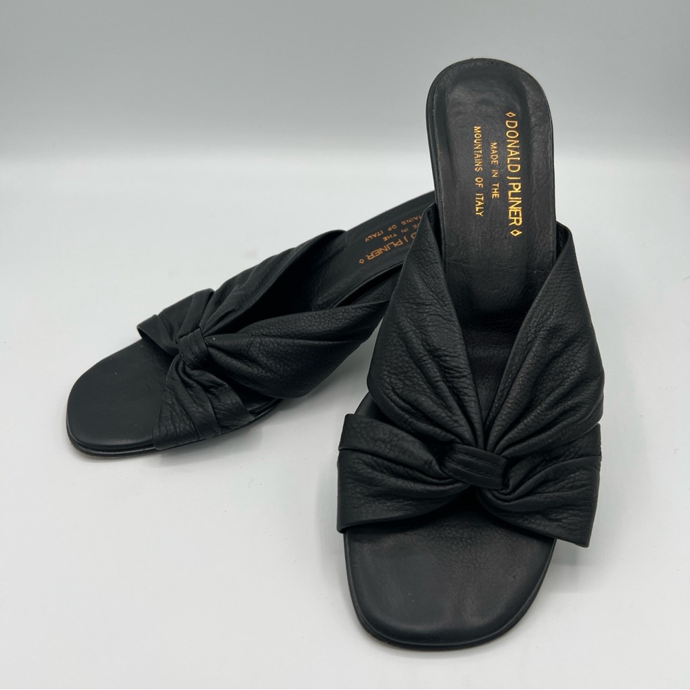 Donald‎ J Pliner Black Knotted Leather Sandal Heels Sz 8